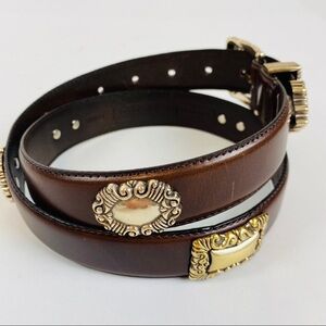 Fossil Brown Leather Belt w/Silver Details Size M